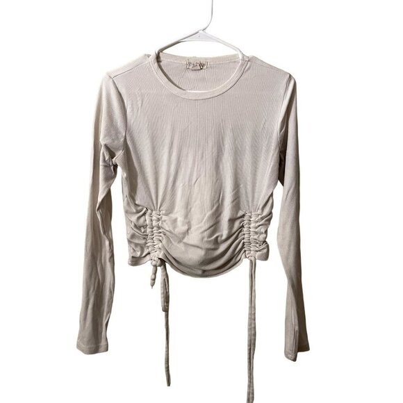Sky and Sparrow white knit ribbed sweater ruched cinched sides drawstring top - Picture 1 of 5